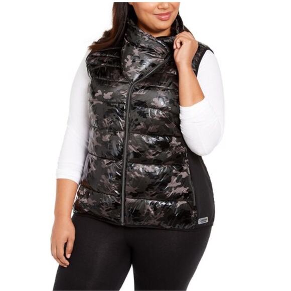 Calvin Klein Black Puffer Vest Camo Performance Funnel Neck Size Large - Picture 1 of 11
